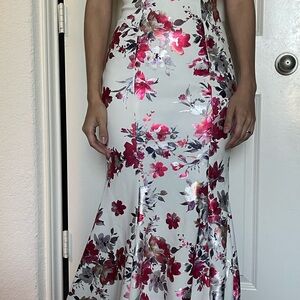 Jovani White and Red Floral Prom Dress